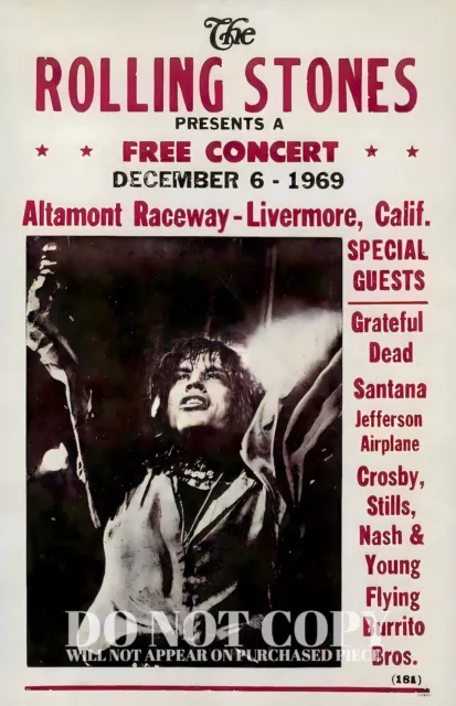 The Rolling Stones Altamont Concert Poster 11 X 17 - Live 1969 - Rare Art Print