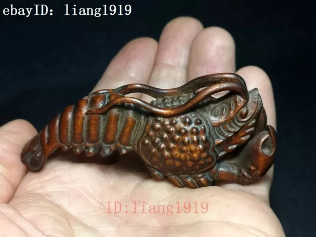 Japanese boxwood hand carved lobster statue netsuke table deco old collectable