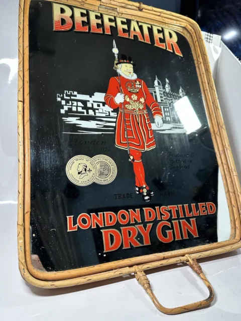 Nostalgic Beefeaters Cane Mirrored Tray EUC London Dry Gin