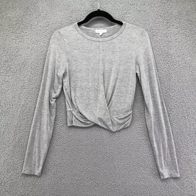 Socialite Shirt Gray Twisted Long Sleeve Crop Round Neck Stretch Womens Small