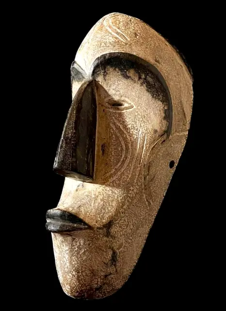 African Tribal Face Mask Wood Hand Carved Vintage Wall Hanging Fang Mask-6775