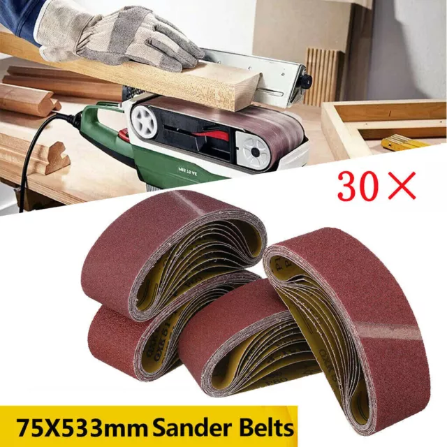 30 Stück Gewebe-Schleifbänder 75 x 533mm je 6 x K40/60/80/120/180 Bandschleifer