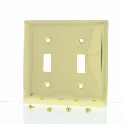 P&S Polished Solid Brass 2-Gang Toggle Switch Cover Wallplate SB2-PBCC10