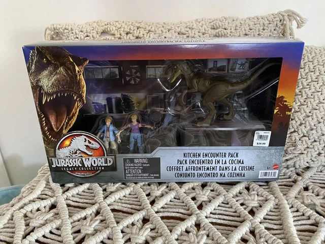 Jurassic World Legacy Collection - Set Incontro In Cucina Con Tim, Lex E Velociraptor - Figure 9,5 Cm