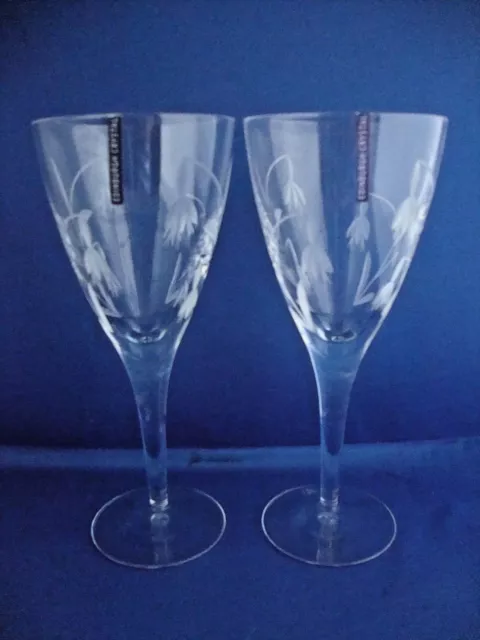 2 x Edinburgh Crystal Tain Cut Fuchsia Lge Wine Glasses Goblets Stickers Signe