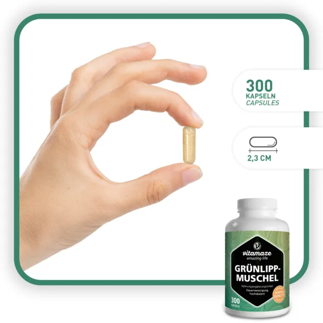(133,17€/kg) Grünlippmuschel Pulver 500 mg hochdosiert 300 Kapseln für 100 Tage 2