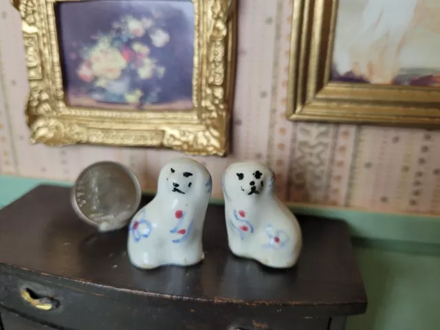 Vintage ARTISAN Dollhouse Miniature Porcelain Dog Figurines Staffordshire