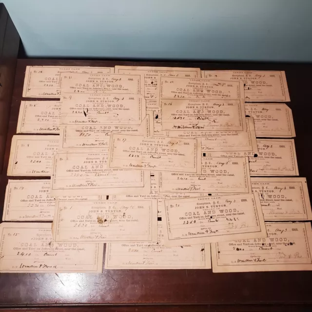 1868 Coal Receipts for Windsor Ford from John B Turton Georgetown Washington DC