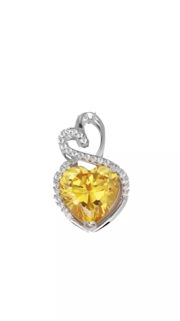 4.20 Carat Halo Citrine Double Heart Gemstone Pendant & Necklace14K White Gold