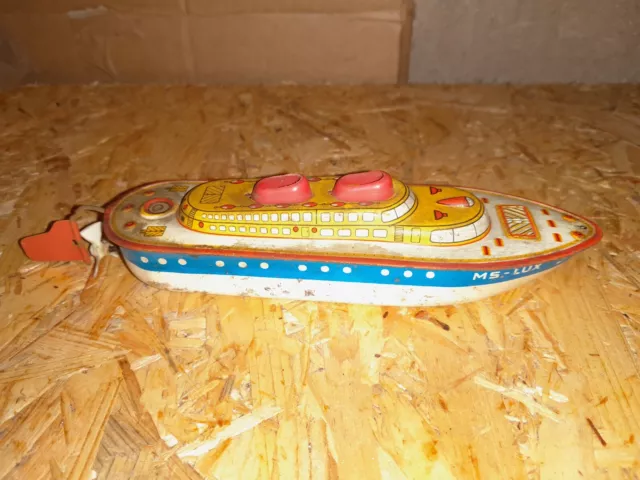 Altes MS Michael Seidel Uhrwerk Blechschiff Schiff MS Lux Blechspielzeug Boot