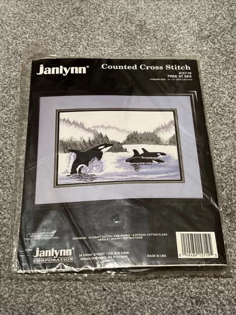 Janlynn Free At Sea Orca Whale Counted Cross Stitch Kit Vintage