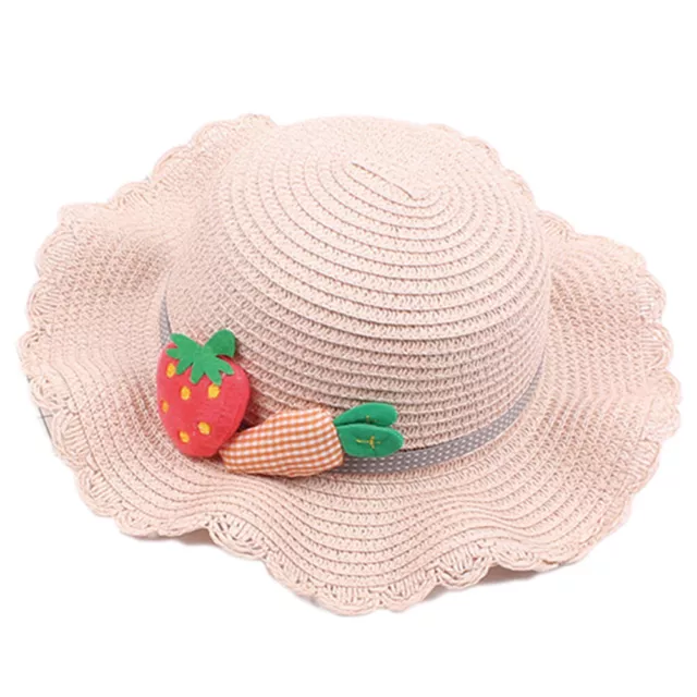 1 Summer Children Straw Sunblock Beach Hat Strawberry Wave Cartoon Sun Hat Pink