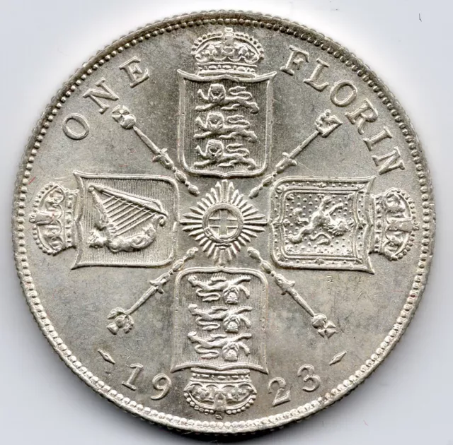 1923 Florin, King George V Silver Coin, High Grade Mint Lustre