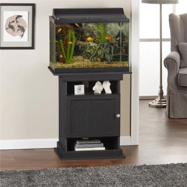 Fish Tank Stand 10/20 Gallon Aquarium Black Oak Wood Grain Finish Aquatic Supply