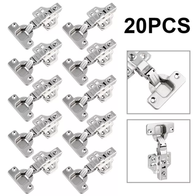 20PCS Half/Full Overlay Cabinet Door Hinge Cupboard Kitchen Soft Close Stainless