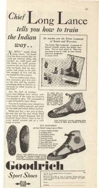 1930 Chief Long Lance Goodrich Sport Shoes Advertisement