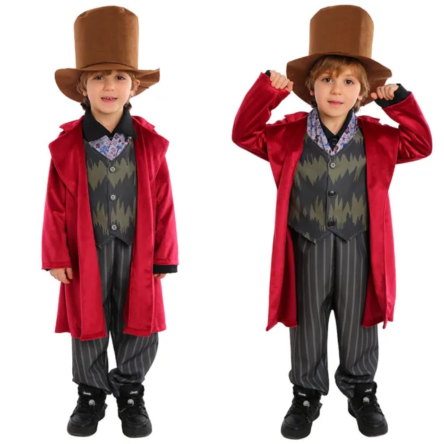 COSTUME WILLY WONKA Cosplay Charlie & Cioccolato Fabbrica Cappello Cappotto  Halloween Bambini EUR 31,37 - PicClick IT