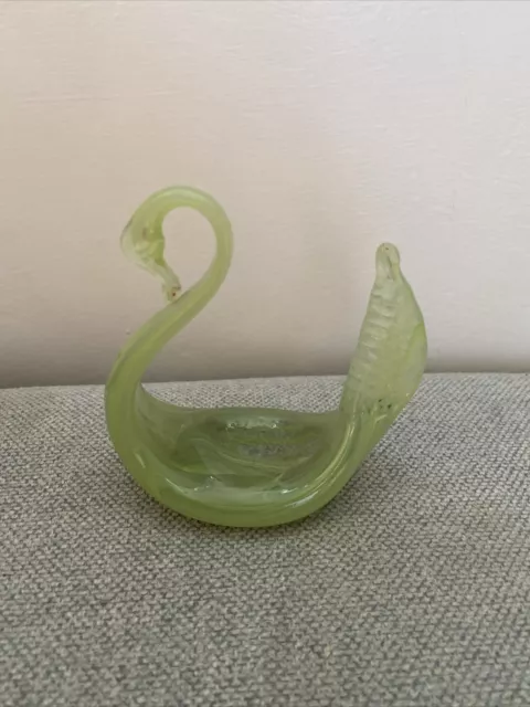 Green Glass Swan Ornament