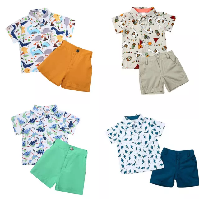 Baby Boys Cartoon Outfits Set Kids Short Sleeve Shirts Pants Top Summer Clothes