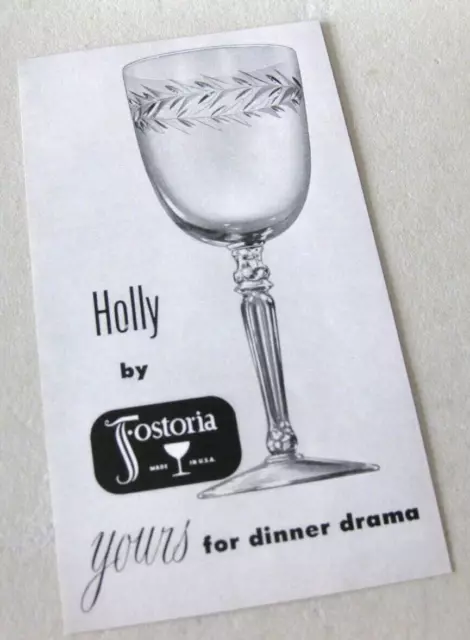 FOSTORIA GLASS #815 HOLLY 2 Sided Leaflet Illustrated 1942-57