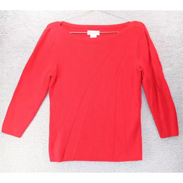 Worthington Womens Pullover Sweater Red Long Sleeve Boat Neck Ribbed Knit 12