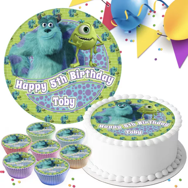 Monsters Inc Birthday Personalised Edible Icing Cake Topper & Cupcake Toppers D9