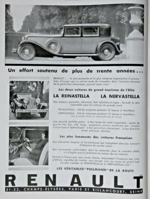 1931 Automobiles Renault Reinastella Nervastella Pullmann Press Advertisement