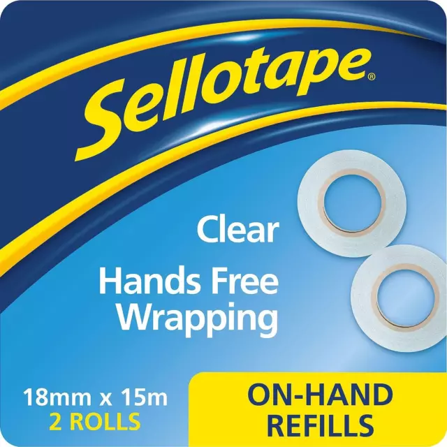 Pack of 2 Sellotape On-Hand Refills, Extra Strong Adhesive Tape, Clear Tape