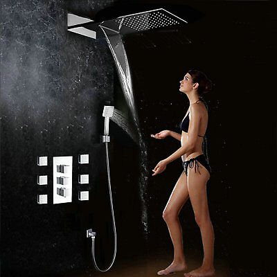 22'' Chrome Shower Faucet Set With Body Massage Spray Jet Mixer Rain Shower Head
