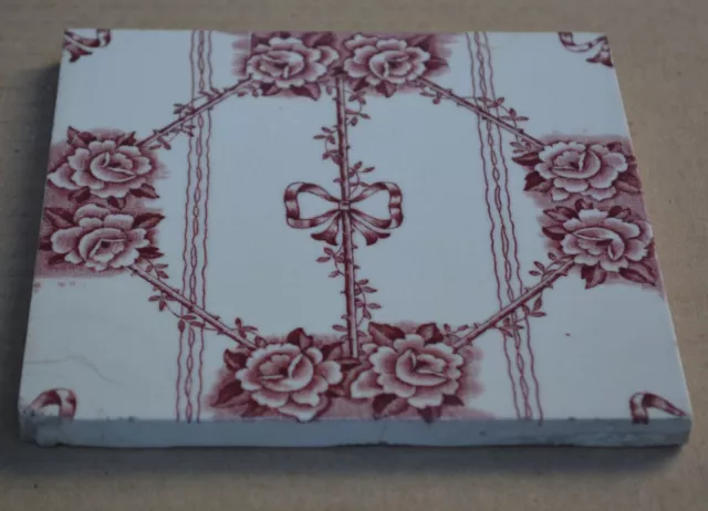 Antique England - Transfer Victorian Majolica Tile C1900 3