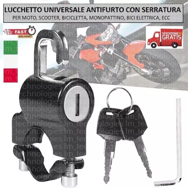 Lucchetto Casco Gancio Universale Serratura  A Chiave Per Moto Bici Monopattino