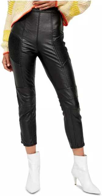 NWT - FREE PEOPLE Women's 'KAELIN MOTO OB1068120' Black FAUX LEATHER PANTS - 4