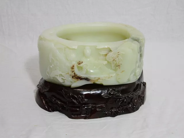 Large  Well  Hand  Carved  Chinese  He-Tian  White  Jade  Brush  Washer