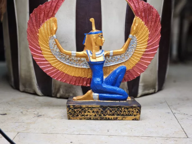 Winged Isis Egyptian Antique Statue Goddess Multi-Color Stone Bazareg