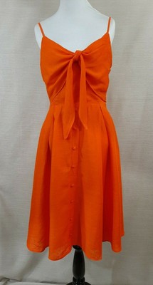 Modcloth Swingin' Summer Sundress MEDIUM Orange A-line Tied Bodice Pockets $75