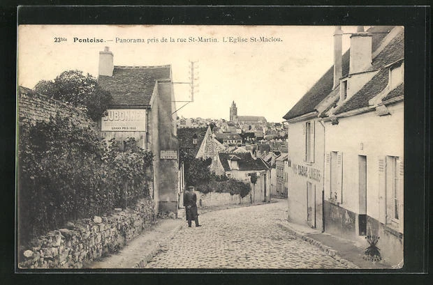 CPA Pontoise, vue générale pris de la rue St-Martin, L´ Église St- Maclou