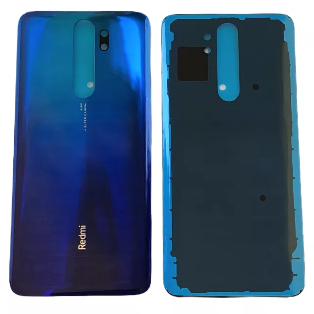 Akkudeckel für Xiaomi Redmi Note 8 Pro Backcover Rückseite Glas Blau mit Kleber