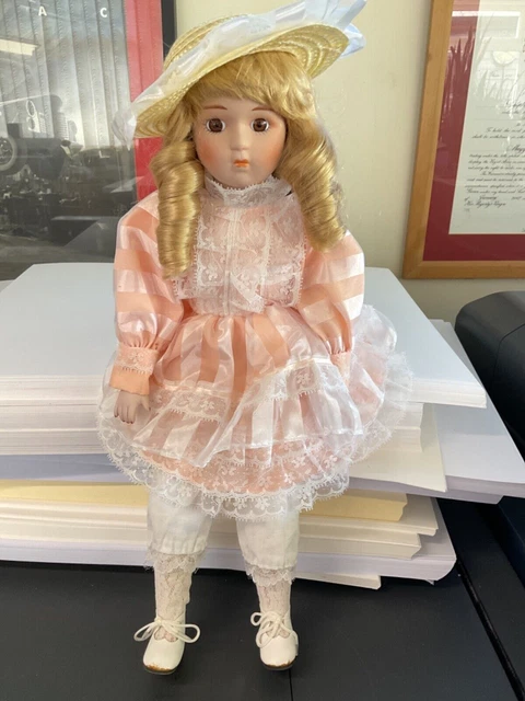 Vintage Porcelain Doll Heritage 1988 Ringlets Blonde Hair Blue Eyes Apricot  16"