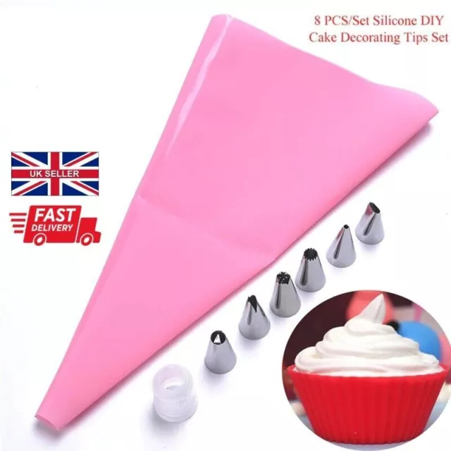 8Pcs/Set Icing Piping Cream Pastry Bag With Steel Nozzles Cake Decorating Kit