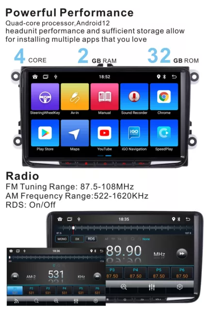 For VW Transporter T5 Golf Caddy Car Radio Stereo Head Unit Android CarPlay 9" 3