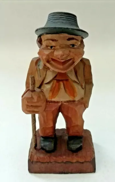 ANRI Italy Vintage Carved Wooden Figure Man With Hat & Stick