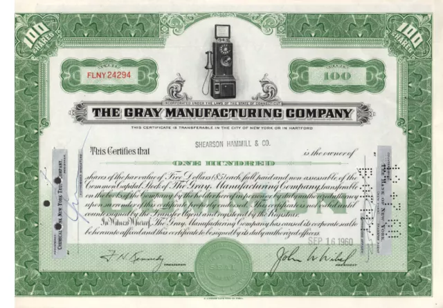 Gray Manufacturing Company - Original Stock Certificate -1960 - FLNY24294