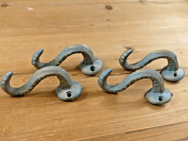 4 Cast Iron Octopus Tentacle Wall Hooks Bathroom Wall Towel Hook Nautical Coat