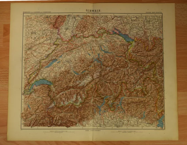 Schweiz - Kupferstich Alte Landkarte 1905 Scherrer - Karte Map Switzerland