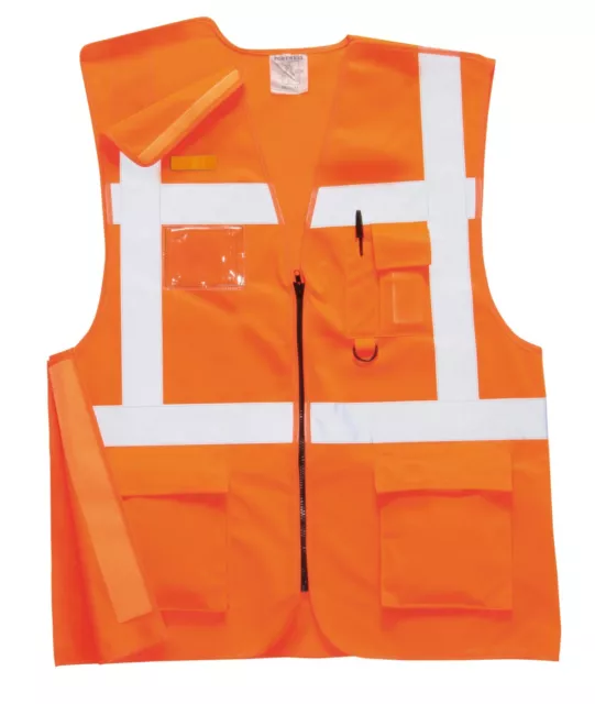 Portwest RT26 Haute Visibilité Exécutif Rail Sécurité Id Poche Gilet Orange