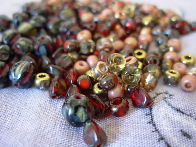 Assorted Bead Lot, Czech Glass Beads- 3 Cut Seed Beads, Pinched, Picasso+ (#4JC)