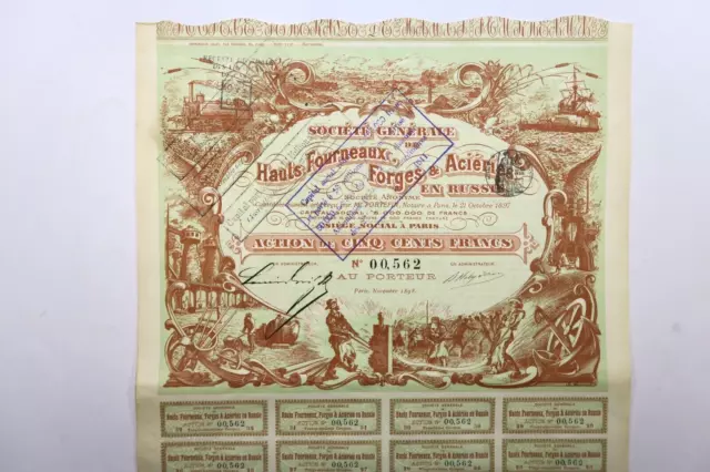 Russian Bond Hauts Fourneaux Forges Et Acieries En Russie 500 Francs Paris 1898