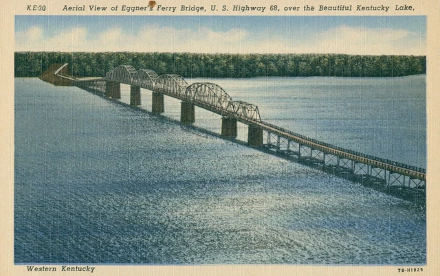 Postcard Eggner's Ferry Bridge Highway 68 Kentucky Lake Aerial View Linen
