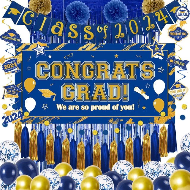 GRADUATION DECORATIONS CLASS of 2024, Blue and Gold Class of 2024
