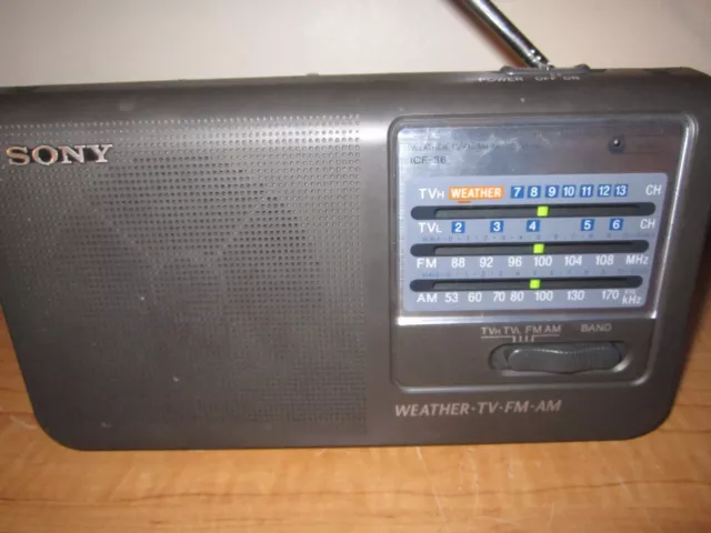 SONY ICF-36 PORTABLE RADIO Weather TV FM AM Band Radio - Tested Black WORKING 2
